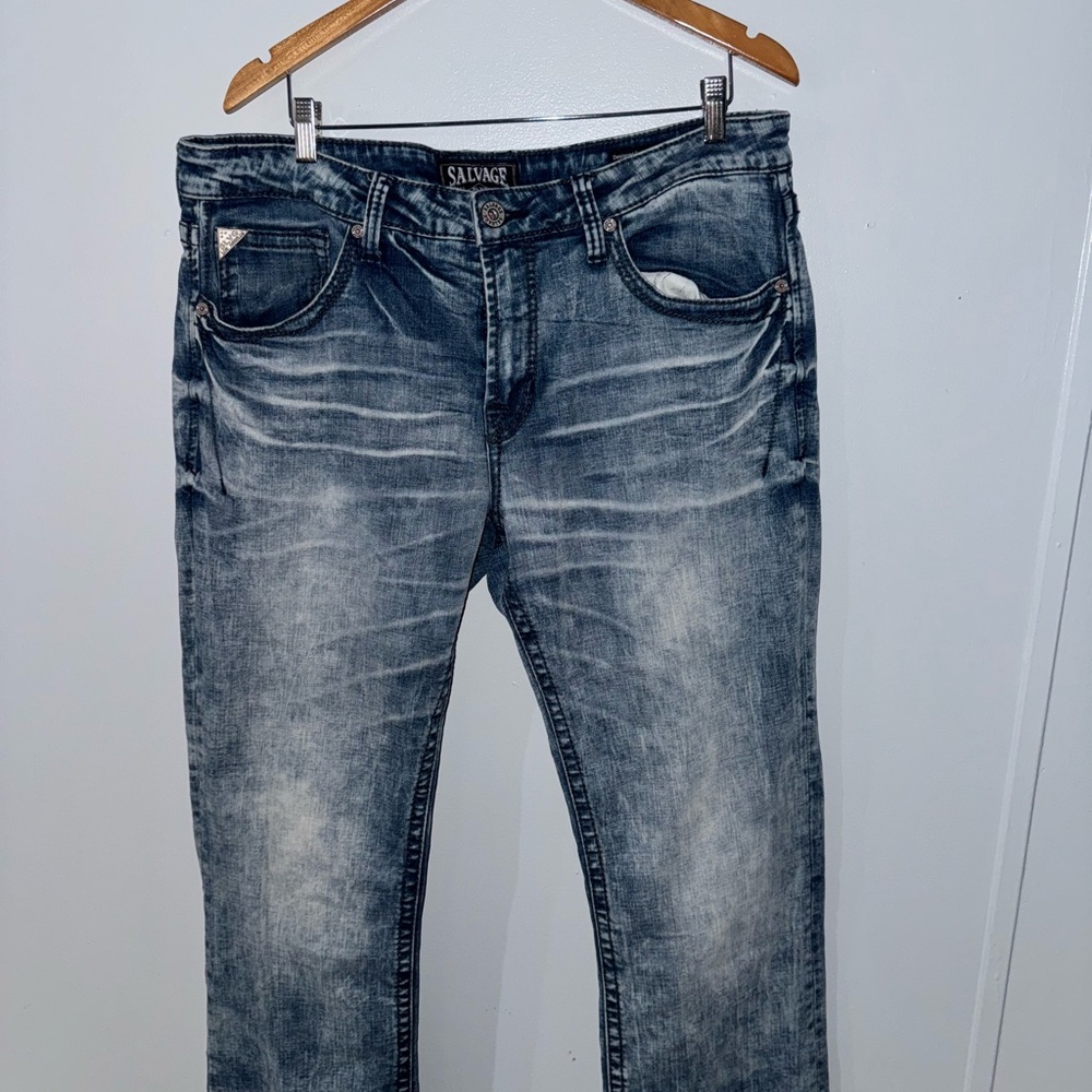 Buckle Blue Bootcut Jeans with Distressed Vintage Look